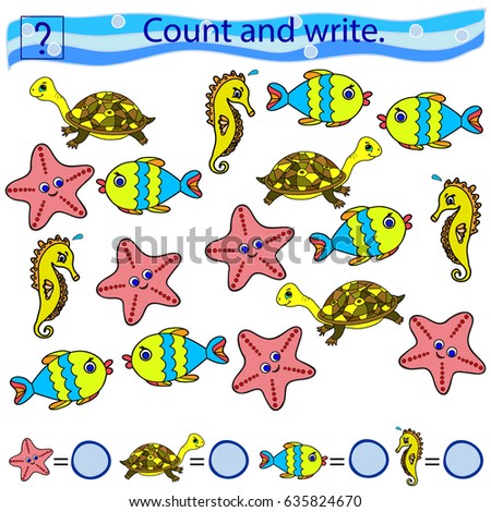 Educational Game Children Count Write Sea Stock Vector 635824670 ...