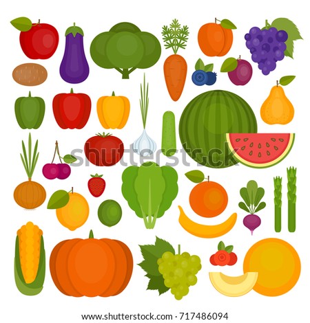 Set Vegetarian Food Vector Vegetarian Organic Stock Vector 618334139 ...