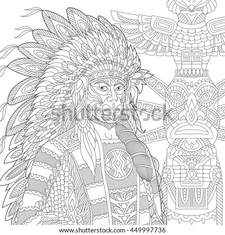Stylized Red Indian Chief Redskin Man Stock Vector 449997736 - Shutterstock