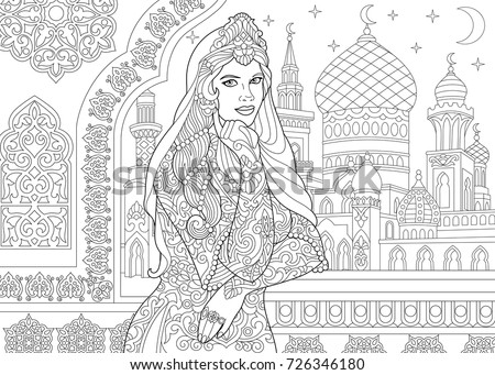 Coloring Page Turkish Woman Islamic Filigree Stock Vector 726346180 ... Coloring Page Turkish Woman Islamic Filigree Stock Vector 726346180 ...