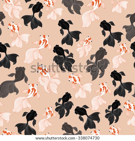 GoldFish and Blackmoor Pattern.Seamless Pattern Background.
