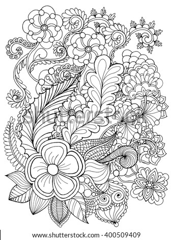 Fantasy Flowers Coloring Page Hand Drawn Stock Vector 400509409 ...