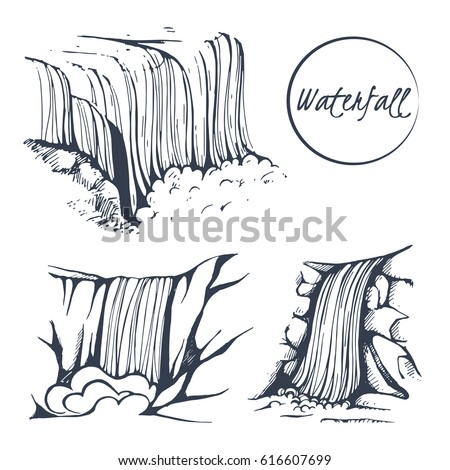 Vector Set Handdrawn Waterfall Stock Vector 616607699 - Shutterstock