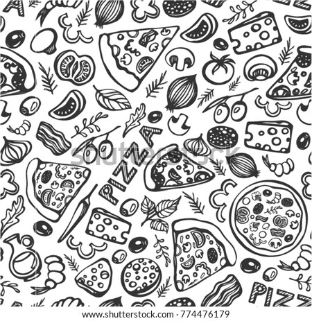seamless pattern italian food pizza stock vector 774476179 pizza pattern
