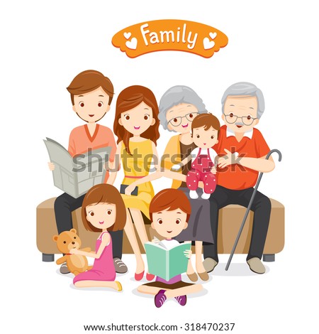 Happy Family Sitting on Sofa and Floor, Relationship, Togetherness, Vacations, Holiday, Lifestyle