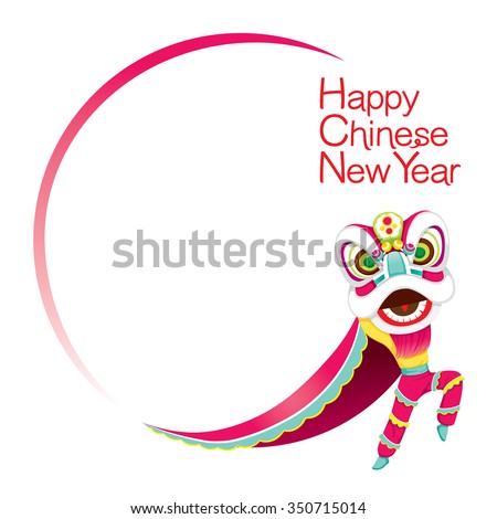 Boy With Lion Dancing Circle Frame, Traditional Celebration, China, Happy Chinese New Year