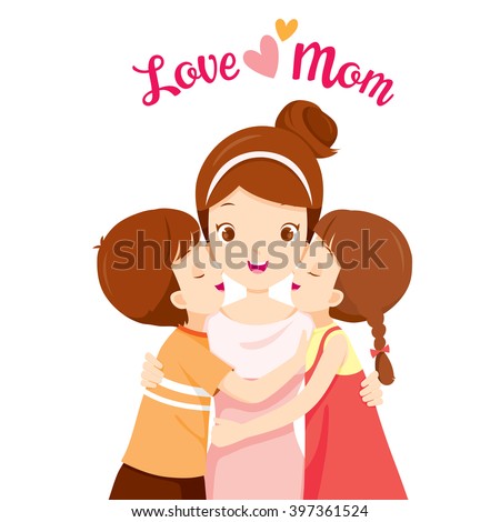Son And Daughter Hugging Their Mother And Kissing On Her Cheeks, Mother's Day, Embracing, Love, Children, Sibling