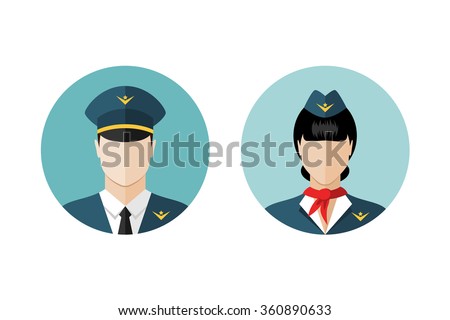 Pilot and stewardess icons. Flat design style