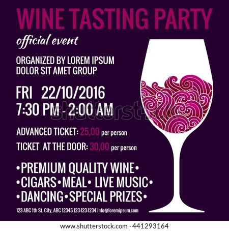 Wine Tasting Party Flyer Stylized Glass Stock Vector 441054499 Shutterstock Wine Tasting Event Flyer Template Free