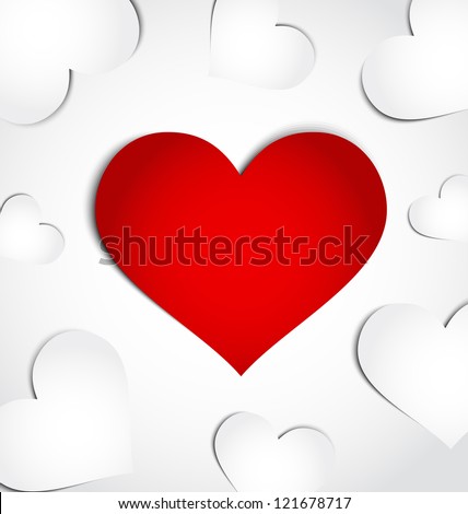 Illustration card of Valentine's day with paper hearts - vector