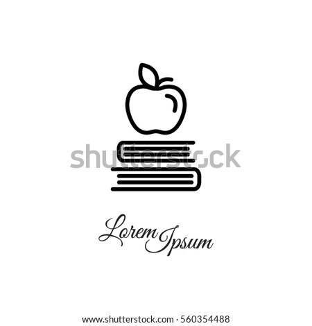 Web line icon. Apple on books, knowledge icon