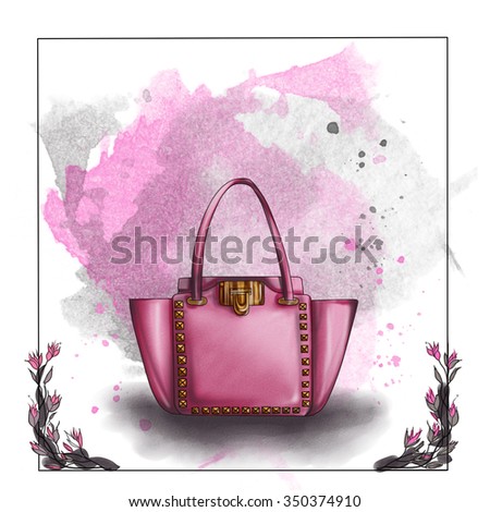 fashion illustration - watercolor raster illustration of a designer bag