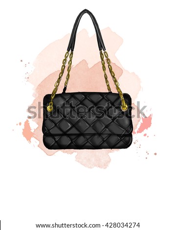 Fashion Illustration with quilt black handbag