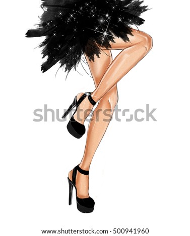 Watercolor hand drawn fashion Illustration of dancing legs