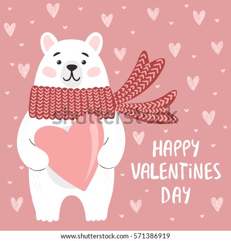 Funny Polar Bear Heart Happy Valentines Stock Vector 571386919 ...