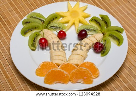 Creative Fruit Dessert Kiwi Bananacherry Orange Stock Photo 104855906 ...