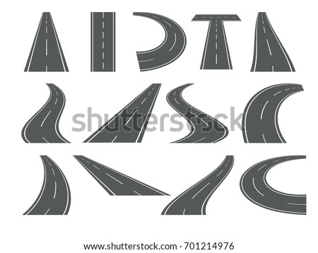 Highway Asphalt Road Set Curved Elements Stock Vector 701214976 ...