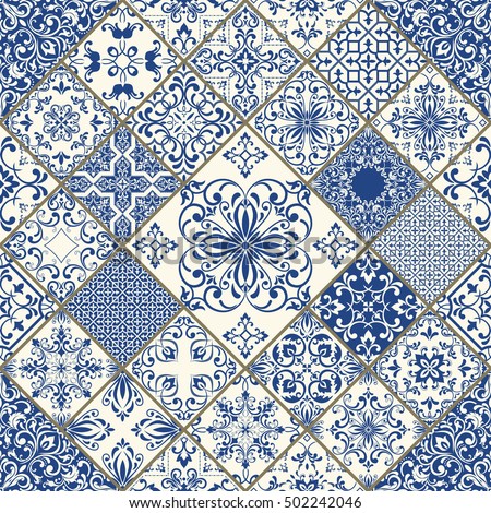 Seamless Patchwork Tile Blue White Colors Stock Vector ...