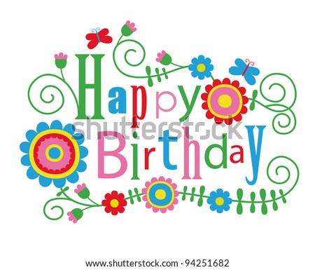 Cute Happy Birthday Card Vector Illustration Stock Vector 94251673 ...