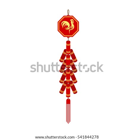 Red chinese firecracker flat icon. Vector illustration.