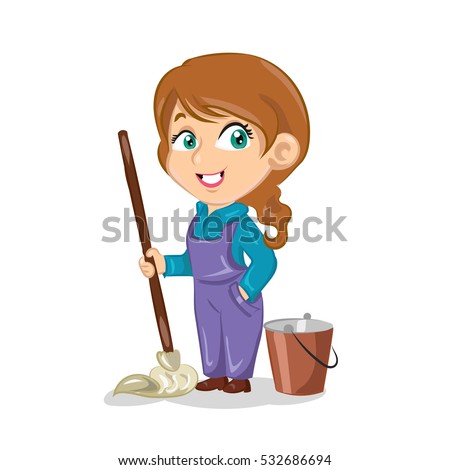 Cartoon Cute Girl Swab Bucket Vector Stock Vector 82092796 - Shutterstock