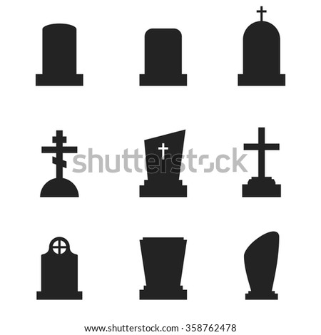 Set Headstone Headstone Tombstone Silhouette Europe Stock Vector ...