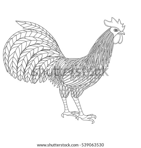 Vector Illustration Of Rooster Symbol Chinese New Year 2017 Zentangle Stylization Background