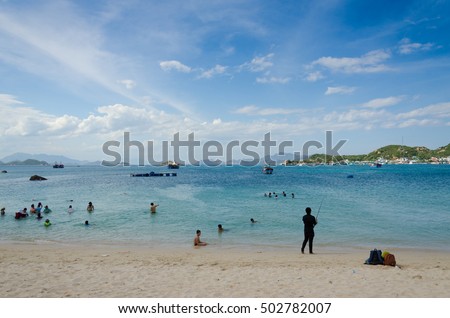 BINH HUNG, VIETNAM - SEPTEMBER 2 2016. People travel at Binh Hung beach. Binh Hung is a beautiful island belong Cam Ranh, Khanh Hoa, Vietnam