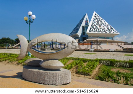 NINH THUAN. VIETNAM, SEP 2nd, 2016 A sculpture is in front of Ninh Thuan museum at Phan Rang - Thap Cham city. This is a popular destination for foreigner at Ninh Thuan.