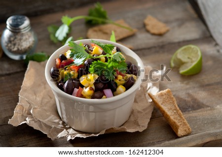 closeup of black bean and corn salsa