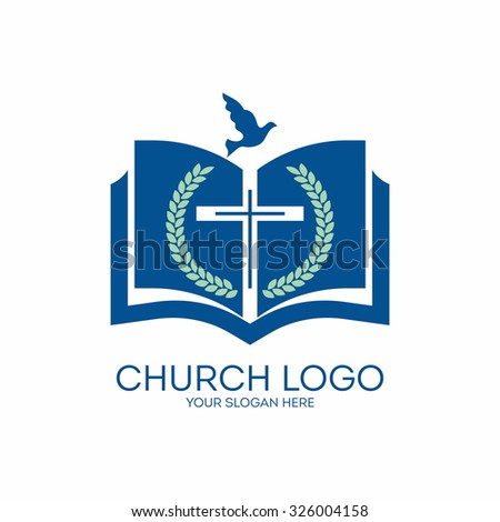 Church Logo Cross Open Bible Dove Stock Vector 324966302 - Shutterstock