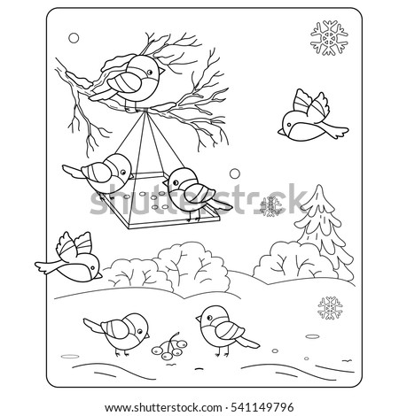 Download Coloring Page Outline Cartoon Birds Winter Stock Vector ...