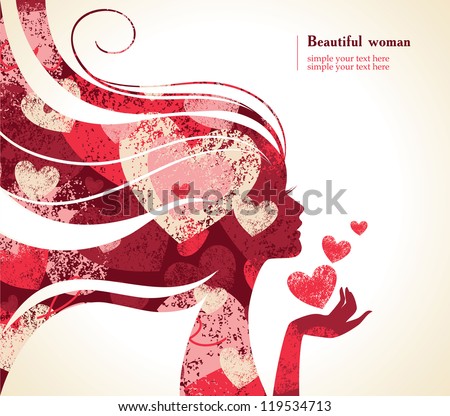 Beautiful girl silhouette with a hearts