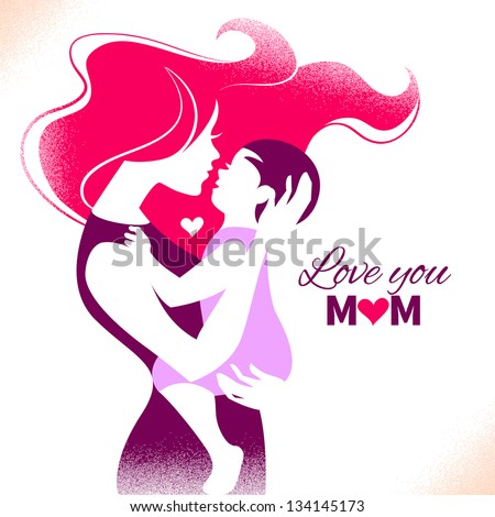 Happy Mother's Day. Card with beautiful silhouette of mother and baby