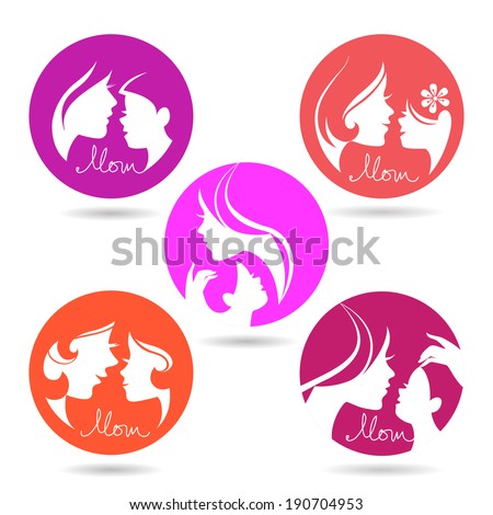 Set of mother and baby silhouette symbols. Happy Mother's Day icons