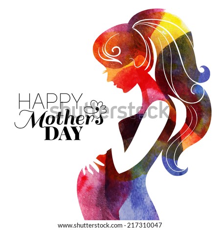 Watercolor beautiful pregnant woman. Vector illustration