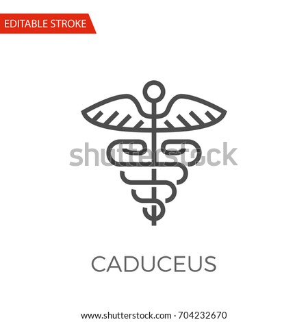 Caduceus Thin Line Vector Icon. Flat Icon Isolated on the White Background. Editable Stroke EPS file. Vector illustration.