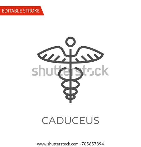 Caduceus Thin Line Vector Icon. Flat Icon Isolated on the White Background. Editable Stroke EPS file. Vector illustration.