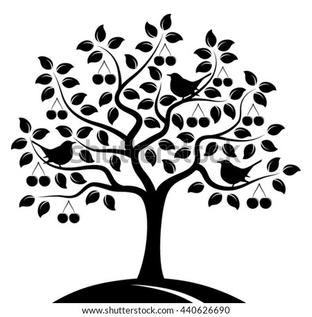 cherry tree vector tree silhouette birds stock vector 112122755 cherry tree vector tree silhouette birds stock vector 112122755