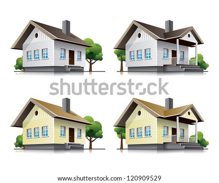 Four Detailed Wooden Cottages Vector Icons Stock Vector 120909529