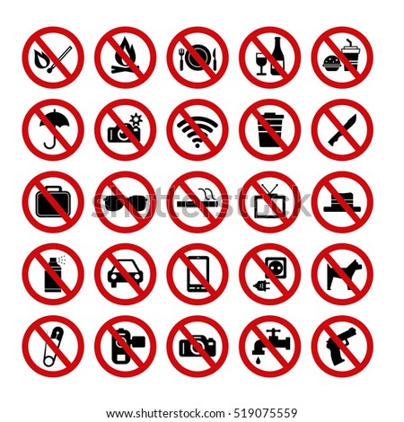 Set Of Forbidden Signs With Different Designations Set Of Forbidden Signs With Different Designations