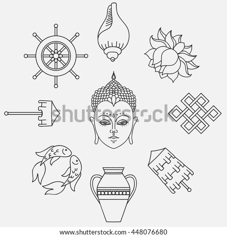 Buddhist Symbolism 8 Auspicious Symbols Buddhism Stock 