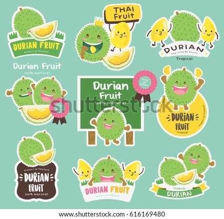 Cute Durian Vector 8 / Cute Durian Vector Packaging Design labels / Mascot Vector Design
