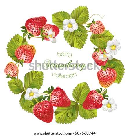 Vector strawberry round frame. Design for tea, natural cosmetics, beauty store, pastry filled with strawberry,dessert menu, organic health care products, perfume, aromatherapy. With place for text