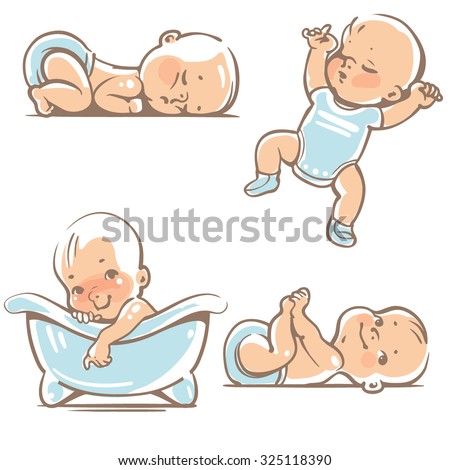 stock vector set with cute baby boys months various poses first year activities sleeping positions on 325118390