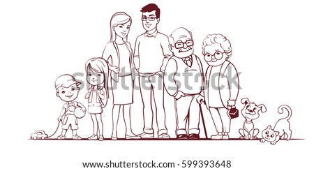 stock vector family together group of people standing little boy teenager girl woman man old man senior 599393648