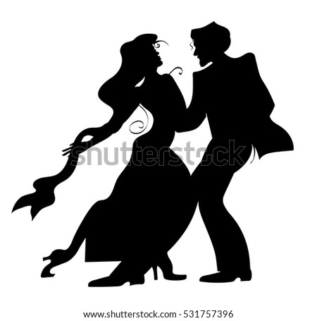 Black Silhouette Dancing Couplecolorful Ballroom Dance Stock Vector ...