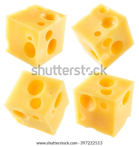 Cube of cheese isolated on a white background. Collection. With clipping path.