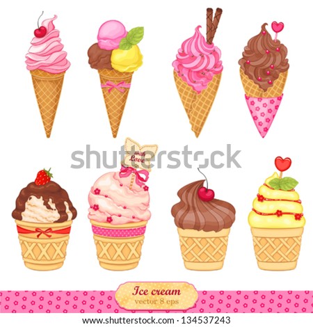 Ice cream collection, vector illustration.