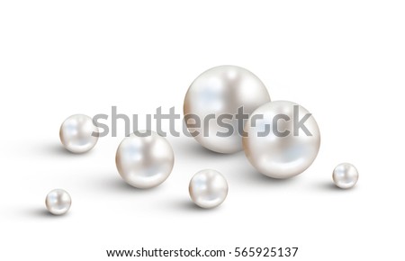 Pearl background with small and big white pearls isolated on white background
